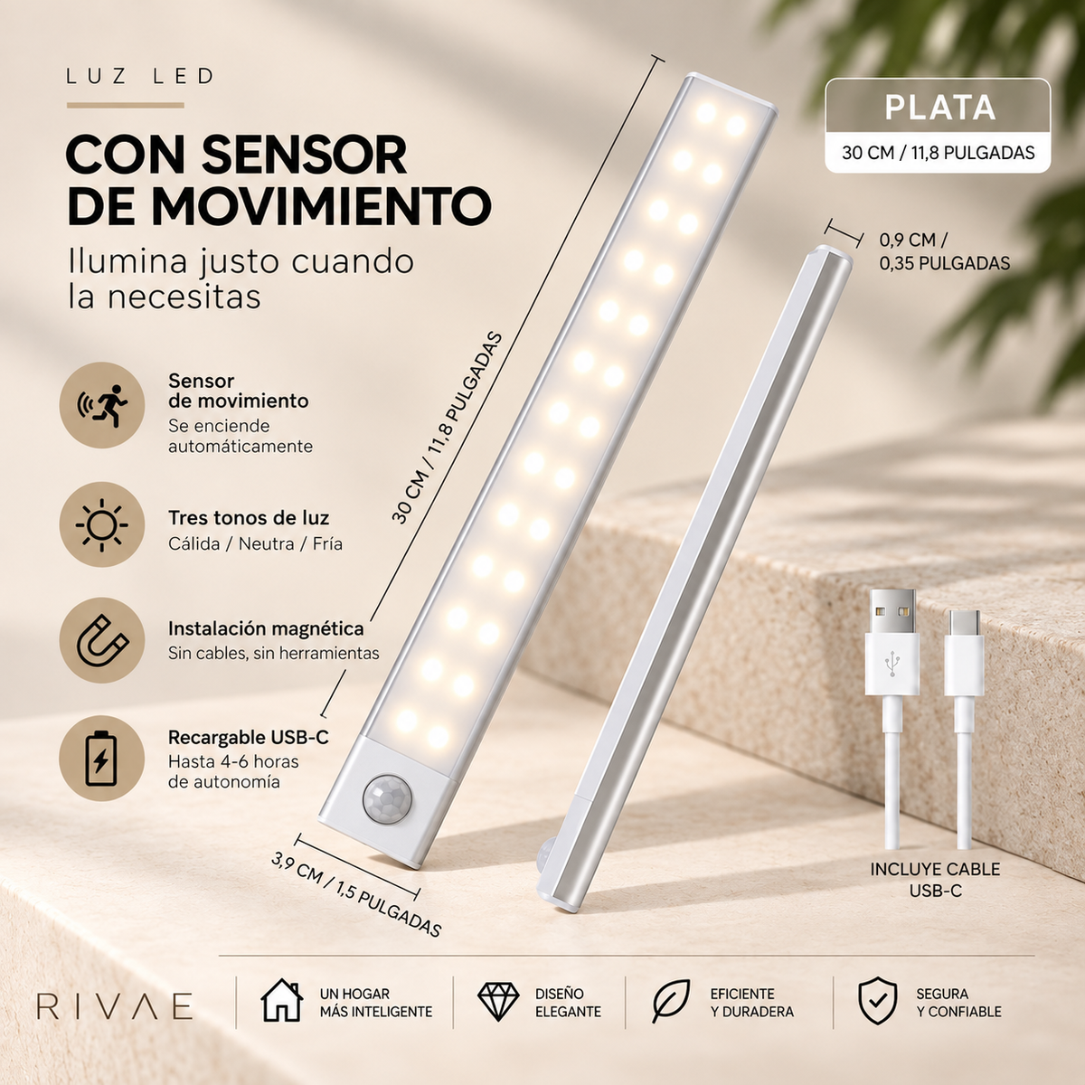 Rivae Glow — Luz LED con Sensor de Movimiento