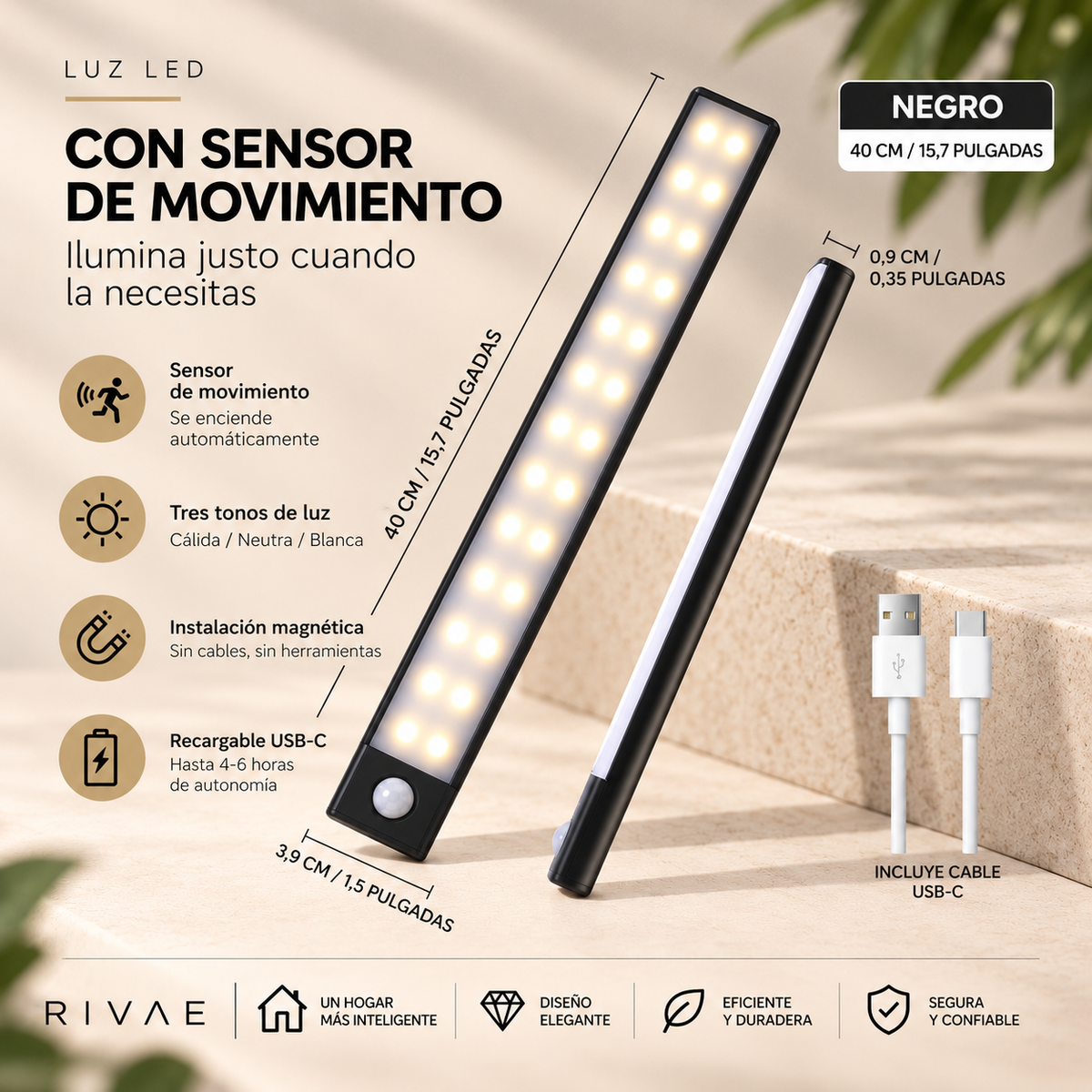 Rivae Glow — Luz LED con Sensor de Movimiento
