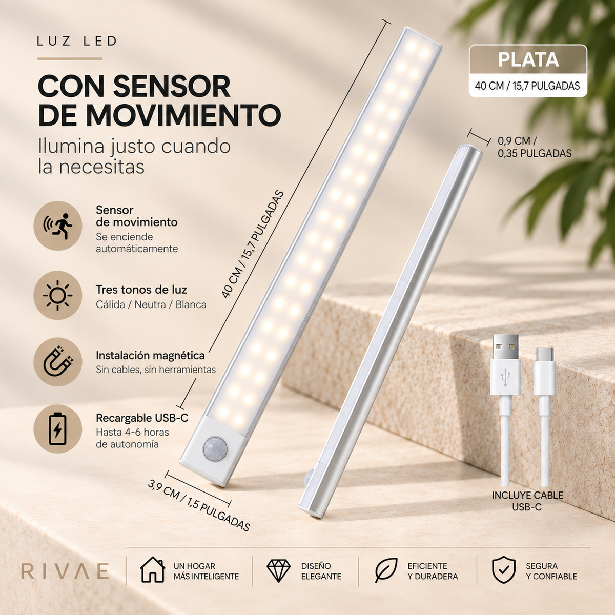 Rivae Glow — Luz LED con Sensor de Movimiento
