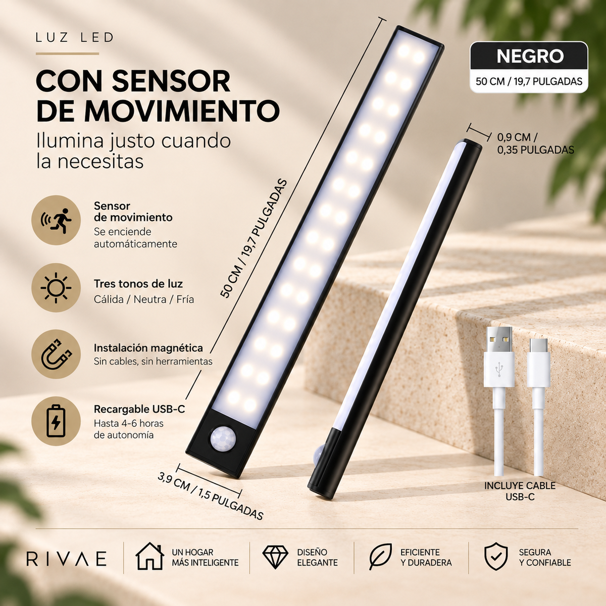 Rivae Glow — Luz LED con Sensor de Movimiento