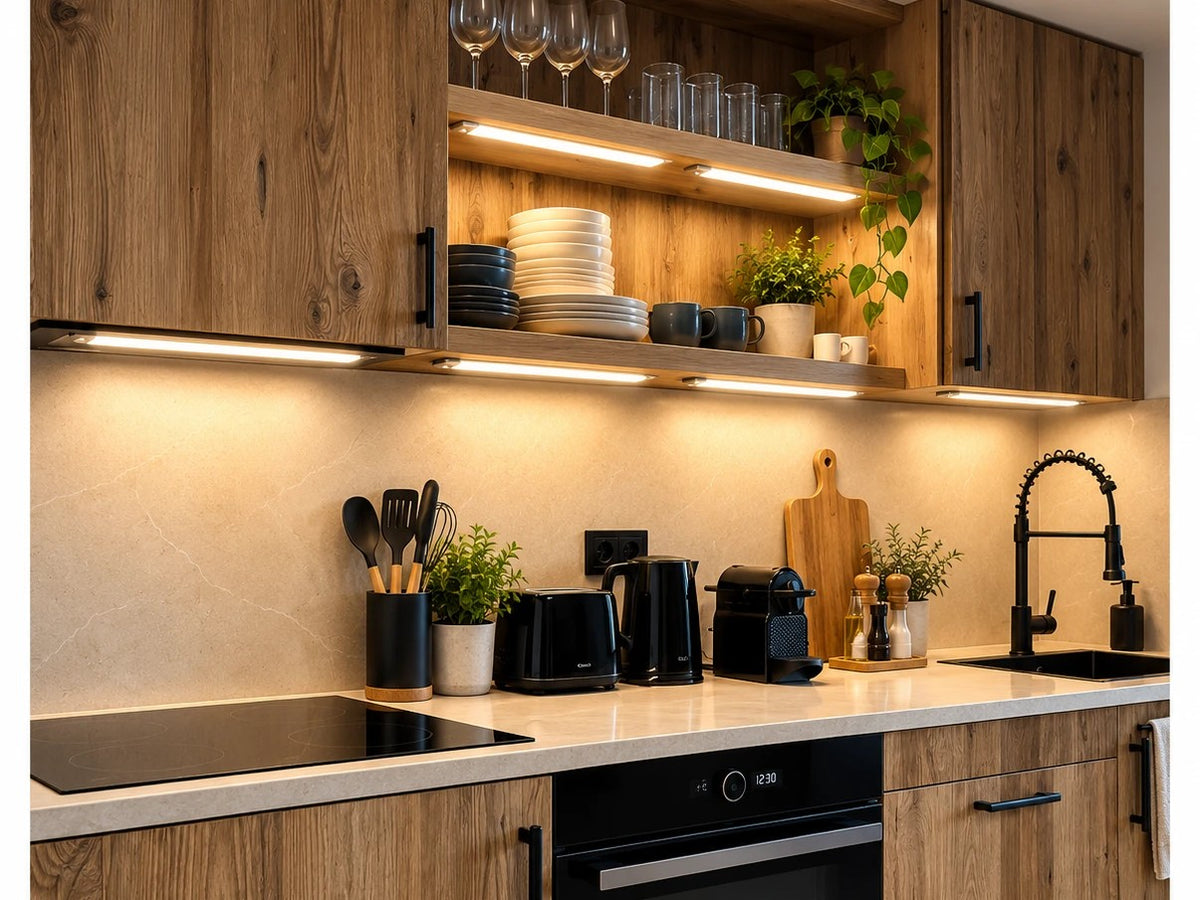 Rivae Glow instalada en estante de cocina